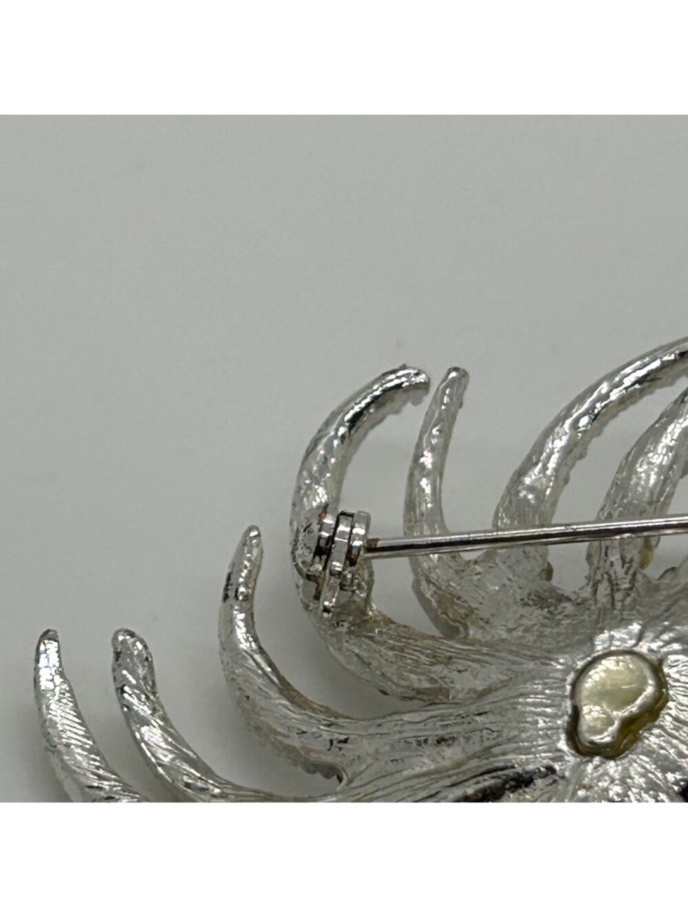 Vintage Silvertone Brooch Sunburst Starburst Swirl Rhinestone Retro Mid-Century - Picture 14 of 16